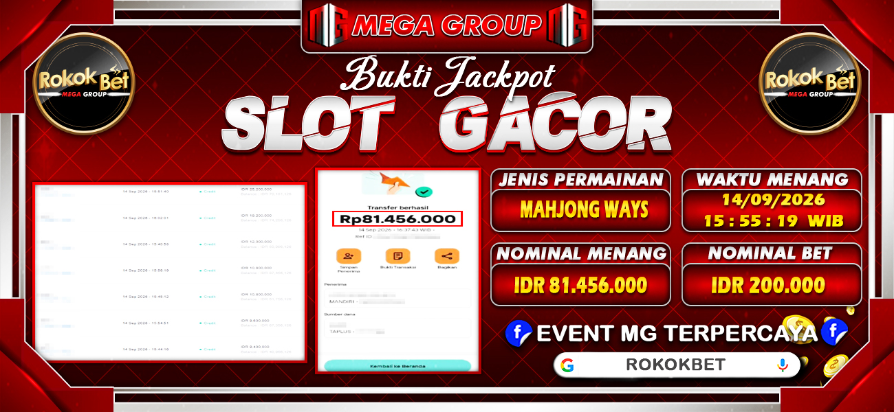 Bukti JP situs Rokokbet hari Senin, 14 September 2026
